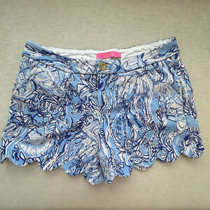 Lilly Pulitzer‎ Womens Buttercup Scalloped Short Size 2 Blue Preppy Vacation